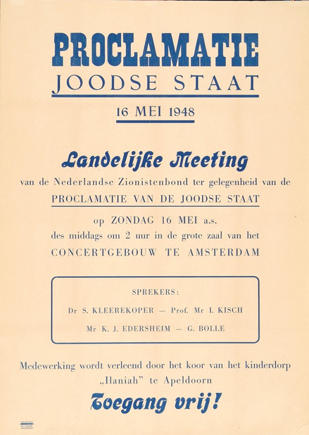Affiche ter gelegenheid van de landelijke bijeenkomst rond de proclamatie van de staat Israël in 1948.