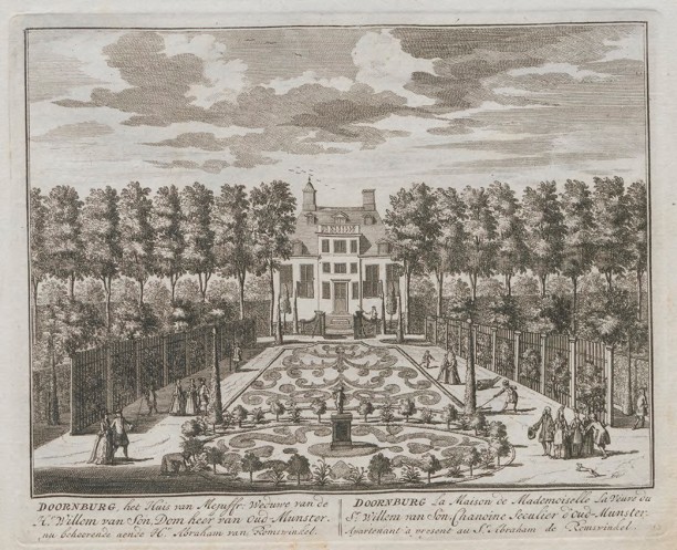 Afbeelding van buitenplaats Doornburgh aan de Vecht bij Maarssen D. Stoopendaal, oorspronkelijk afgebeeld in 1719 in de De Zeegepraalende Vecht en opnieuw hier in 1791 in De Vechtstroom.