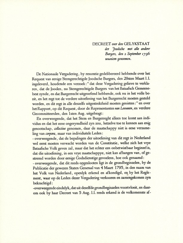 Tekst van het Emancipatiedecreet van 1796.