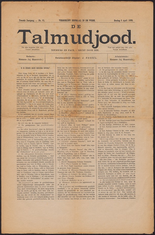 Voorpagina van het antisemitische tijdschrift De Talmudjood.